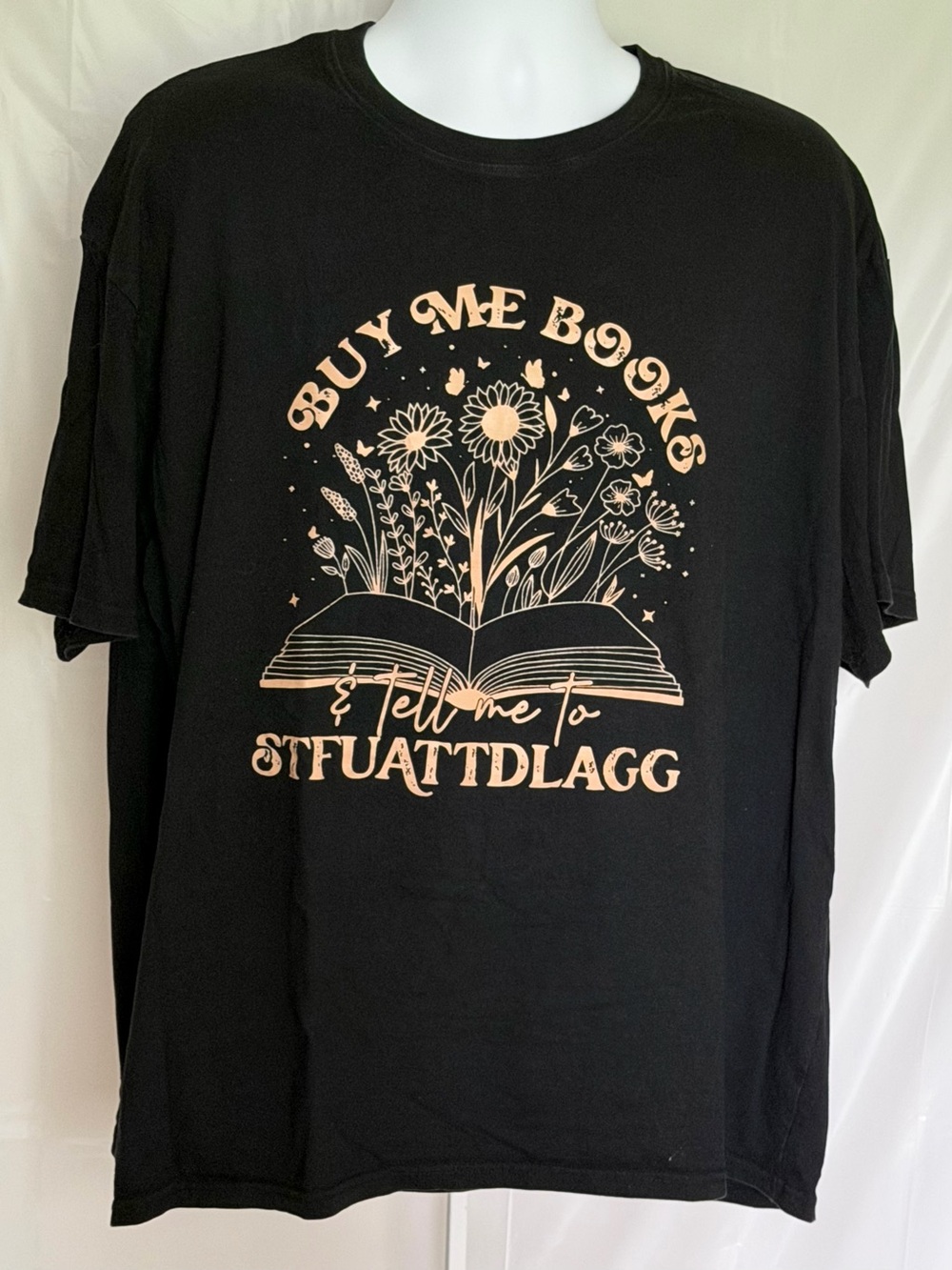 Book Lover Graphic Tee 2X Black Floral Bookish Reader Shirt